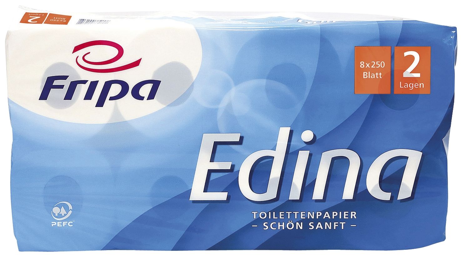 Toilettenpapier Edina - 2-lagig, geprägt, hochweiß, 8 Rollen à 250 Blatt Toilettenpapier Edina - 2-lagig, geprägt, hochweiß, 8 Rollen à 250 Blatt