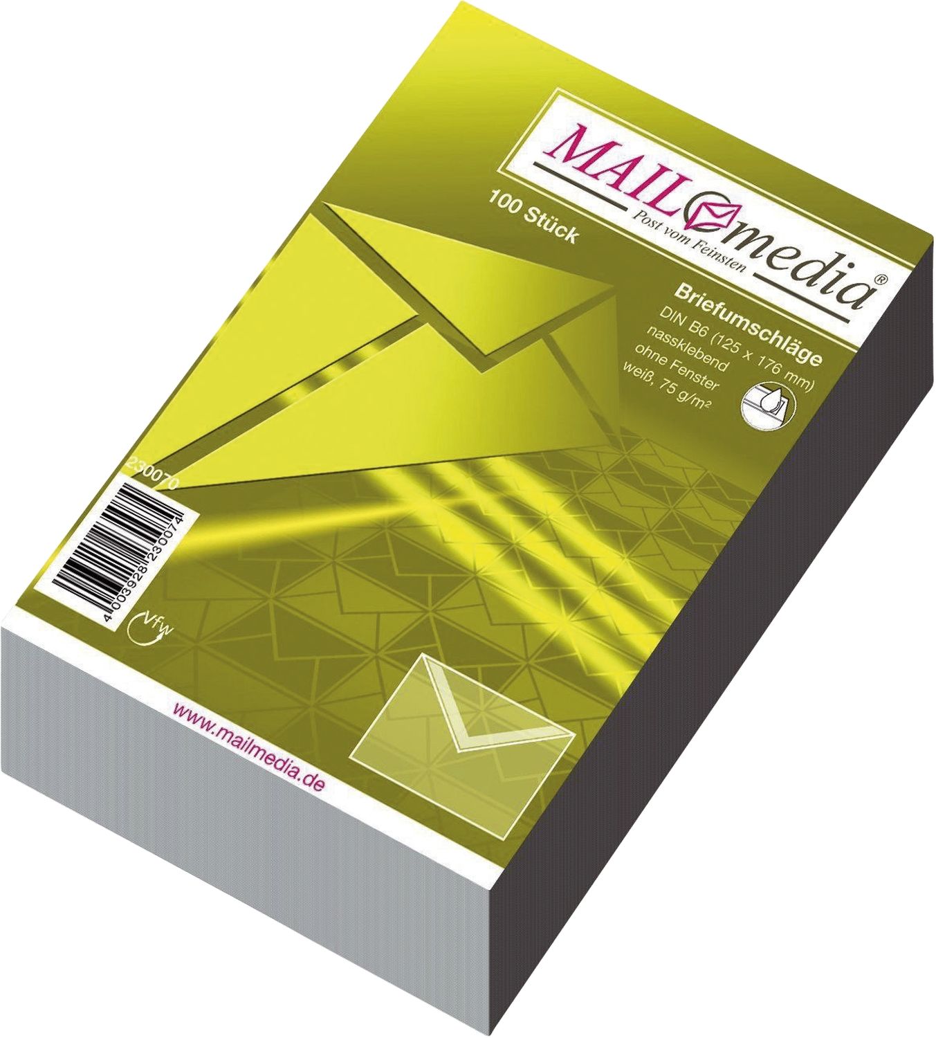 Briefumschläge MAILmedia® 30002418, B6, ohne Fenster, nassklebend, 75 g/qm, 100 Stück
