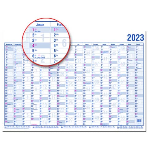 Tafelkalender Güss 20000 Tischkalender, Jahr 2024, DIN A4 quer, 16 Monate auf 1 Seite, Karton 170 g/m²