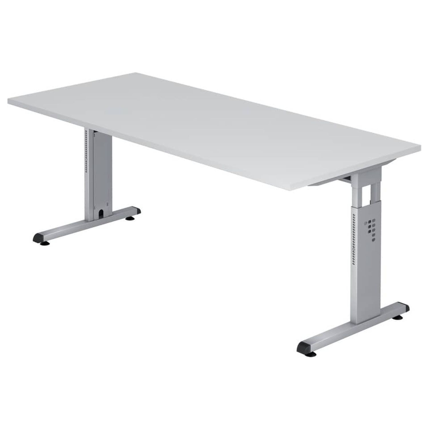 Schreibtisch C-Fuß - 180 x 65-85 x 80 cm, höhenverstellbar, Weiß/Silber, mit Montageservice Schreibtisch C-Fuß - 180 x 65-85 x 80 cm, höhenverstellbar, Weiß/Silber, mit Montageservice