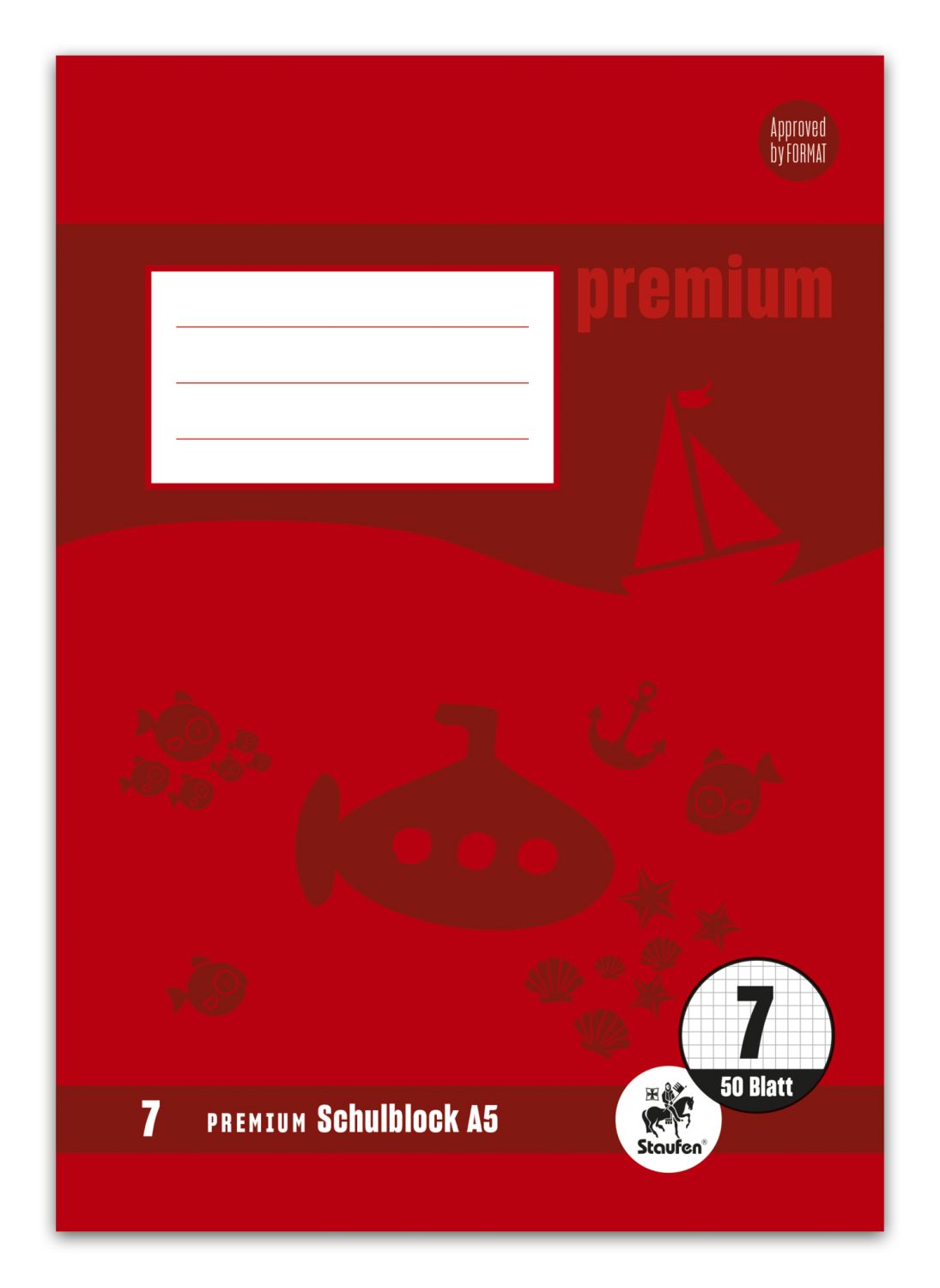 Schulblock PREMIUM LIN 5 - A5, 50 Blatt, 90 g/qm, 7 mm kariert Schulblock PREMIUM LIN 5 - A5, 50 Blatt, 90 g/qm, 7 mm kariert