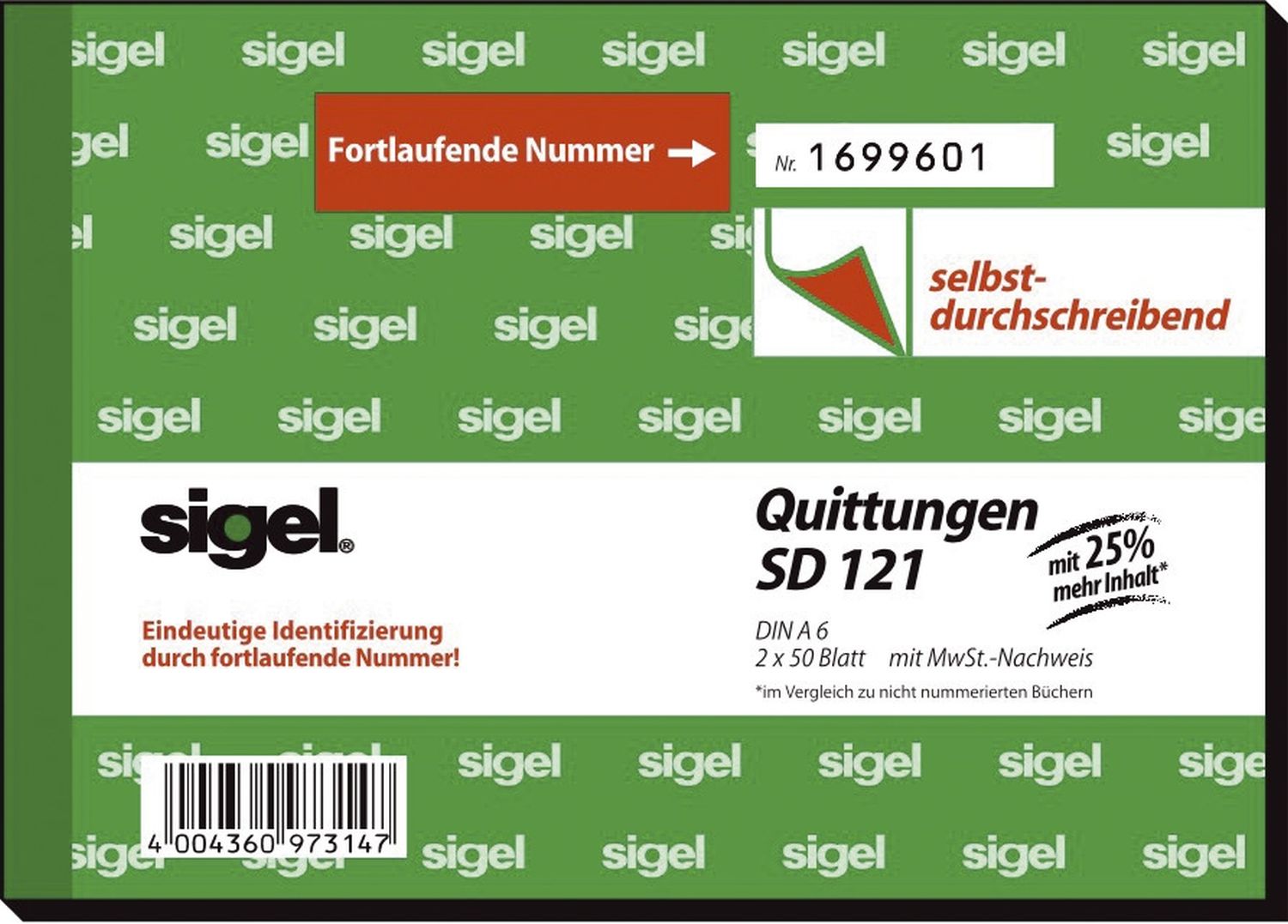 Quittungen mit Sicherheitsdruck - A6 quer, SD, MP, 2 x 50 Blatt