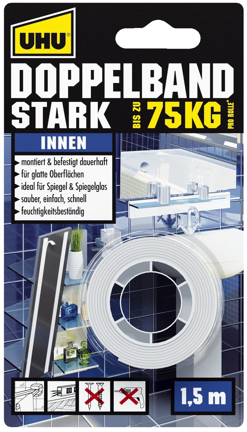 Doppelklebeband Stark - für Innenbereich, 1,5 m x 19 mm, Infokarte Doppelklebeband Stark - für Innenbereich, 1,5 m x 19 mm, Infokarte