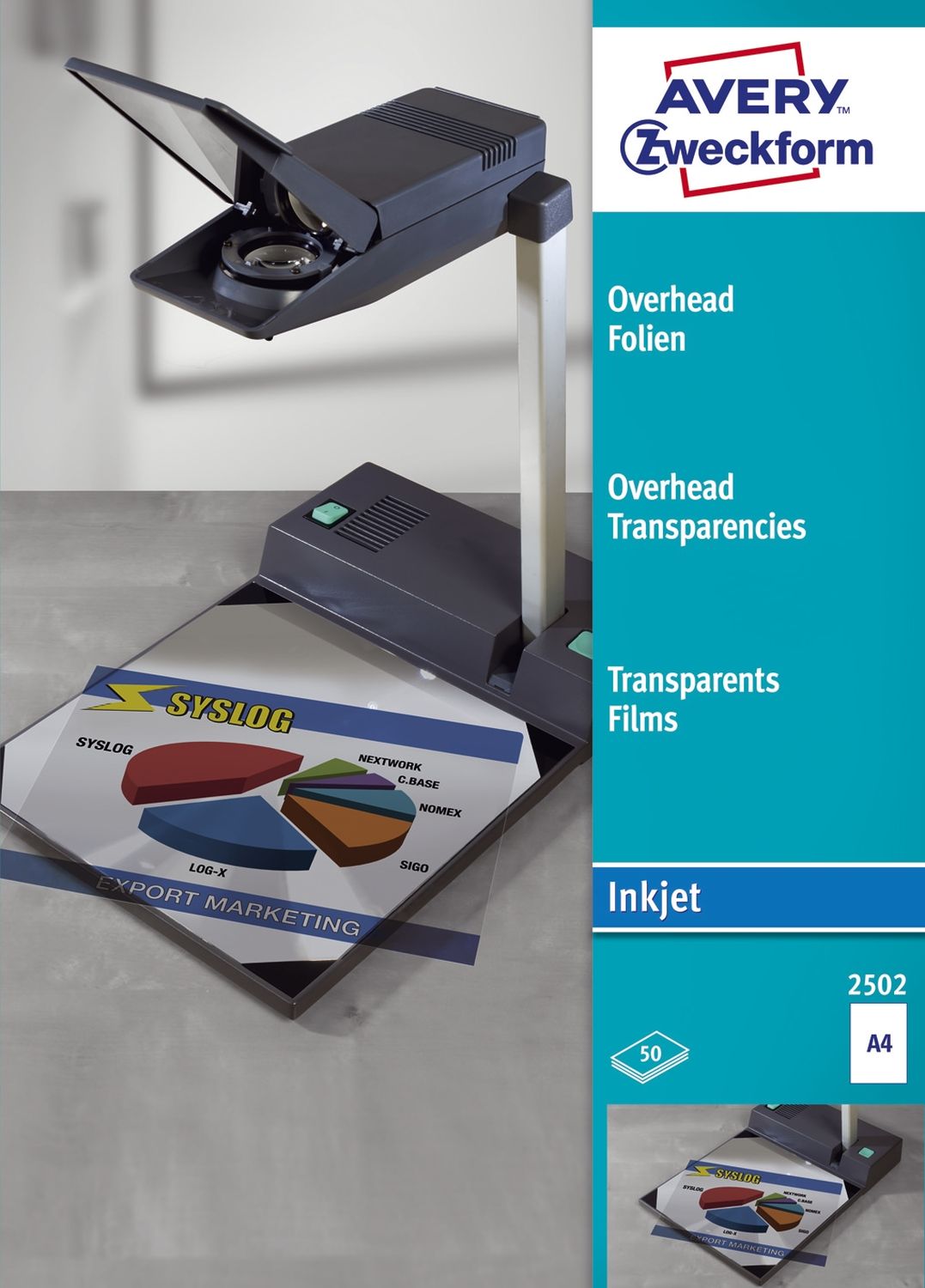 2502 Overhead-Folien, DIN A4, spezialbeschichtet, stapelverarbeitbar, Stärke: 0,11 mm, 50 Blatt 2502 Overhead-Folien, DIN A4, spezialbeschichtet, stapelverarbeitbar, Stärke: 0,11 mm, 50 Blatt