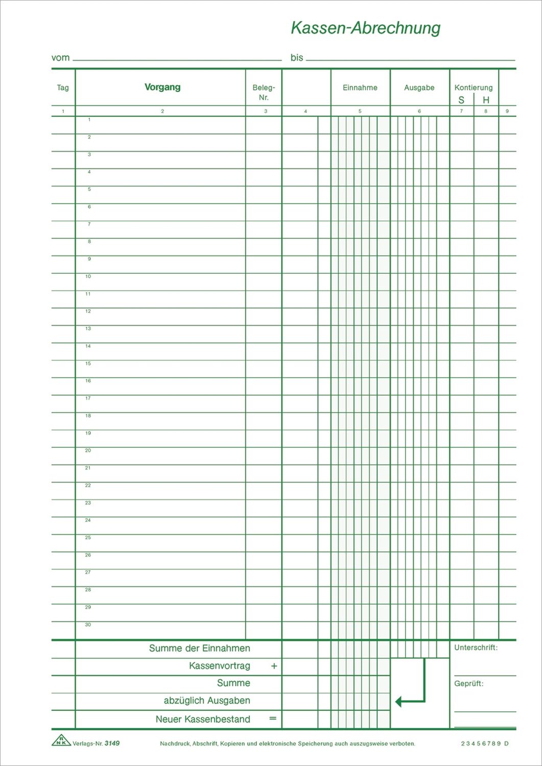 Kassenbuch ohne Umsatzsteuer, 2x50 Bl., DIN A4, Durchschreibepapier, nummeriert Kassenbuch ohne Umsatzsteuer, 2x50 Bl., DIN A4, Durchschreibepapier, nummeriert