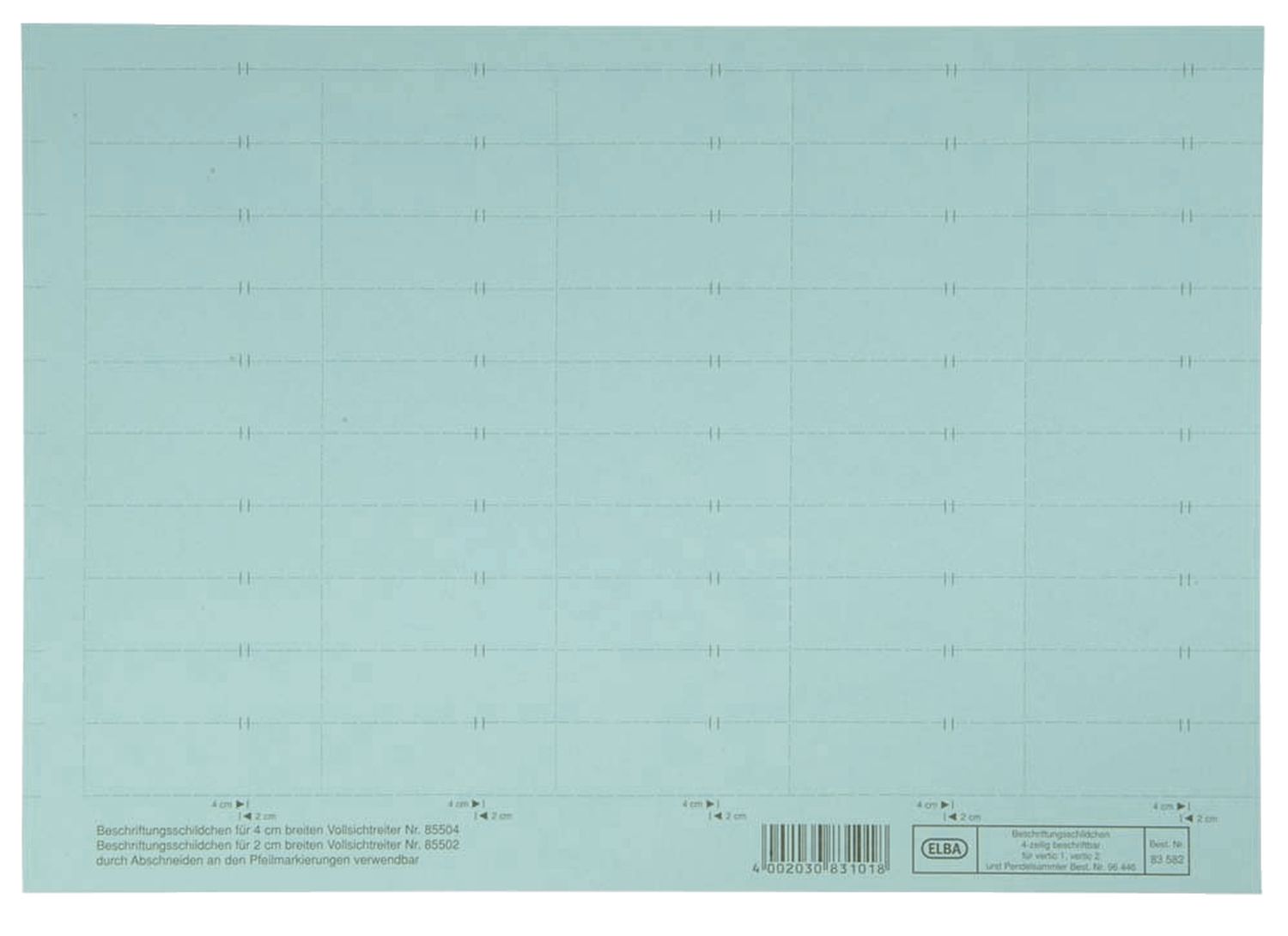 Beschriftungsschilder Elba vertic® 100552045 / 83582BL für Elba vertic®, PC-Beschriftung, 58 x 18 mm, blau, 50 Stück Beschriftungsschilder Elba vertic® 100552045 / 83582BL für Elba vertic®, PC-Beschriftung, 58 x 18 mm, blau, 50 Stück