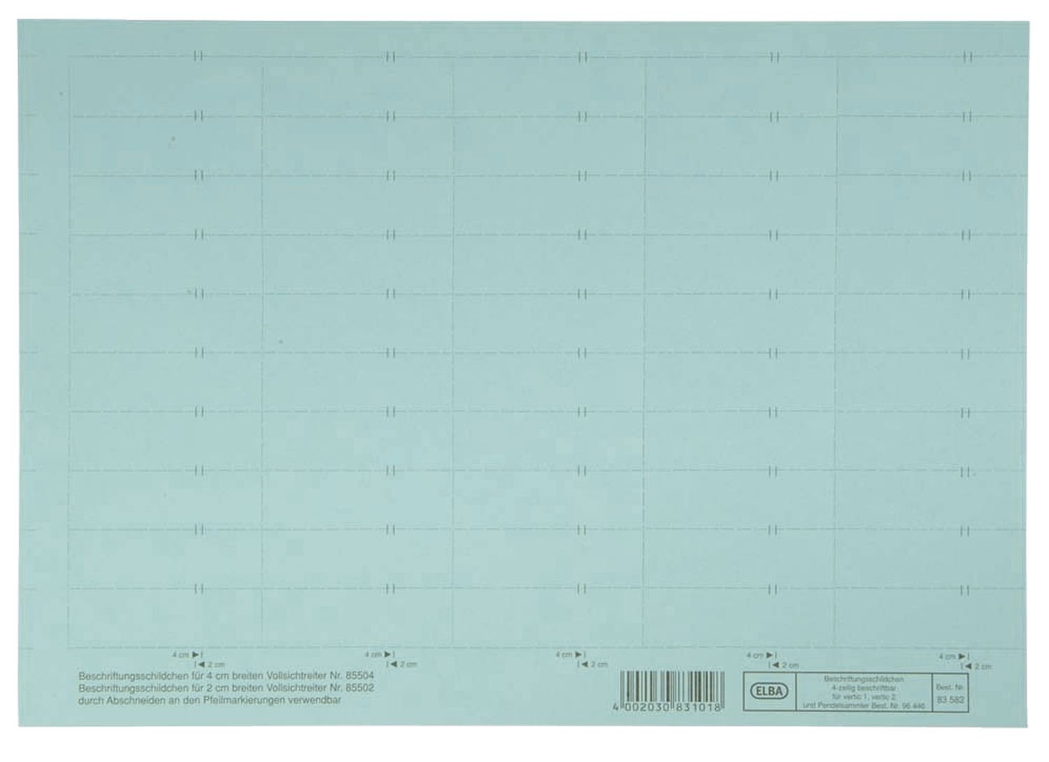 Beschriftungsschilder Elba vertic® 100552045 / 83582BL für Elba vertic®, PC-Beschriftung, 58 x 18 mm, blau, 50 Stück