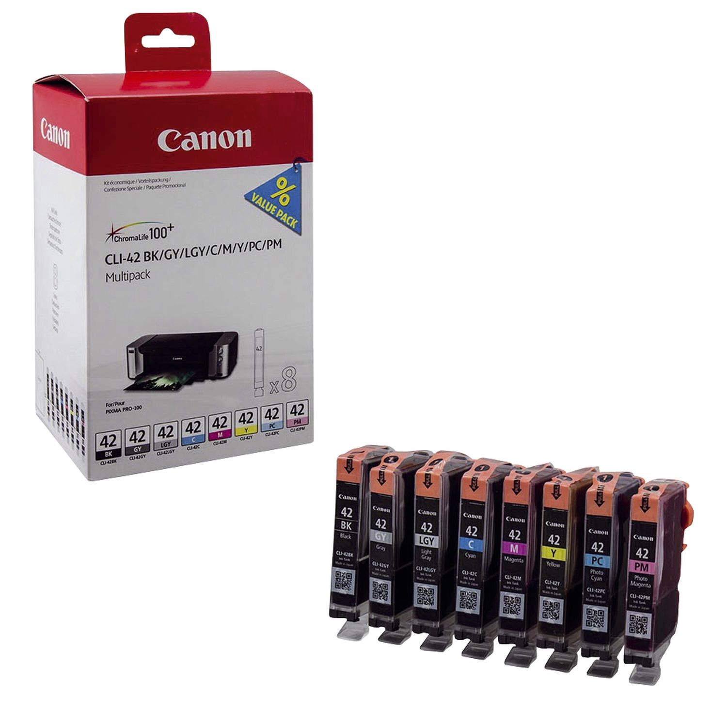 Original Canon Tintenpatrone MultiPack Bk,C,M,Y,LC,LM, GY,LGY (6384B010,CLI-42)