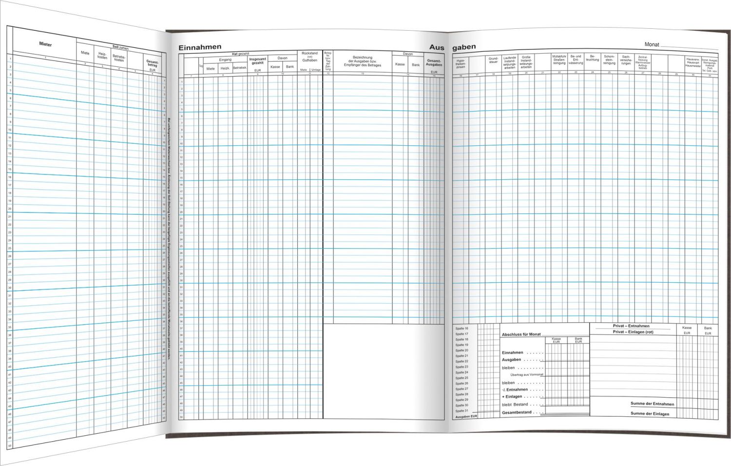 Hauskontobuch mit Mieterregister und Miethöhe, 260 x 380 mm Hauskontobuch mit Mieterregister und Miethöhe, 260 x 380 mm
