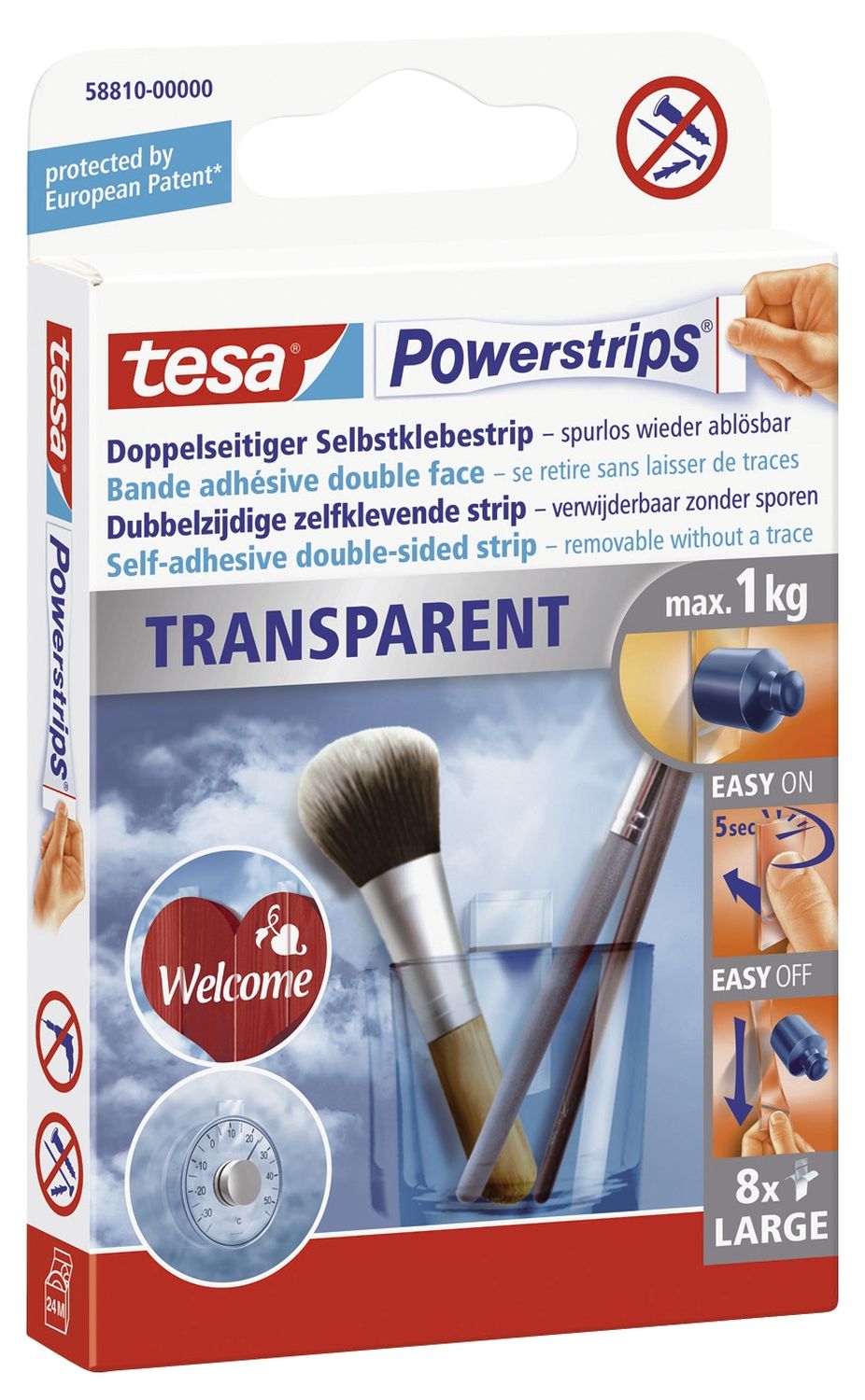Powerstrips® Large - ablösbar, Tragfähigkeit 1 kg, transparent Powerstrips® Large - ablösbar, Tragfähigkeit 1 kg, transparent