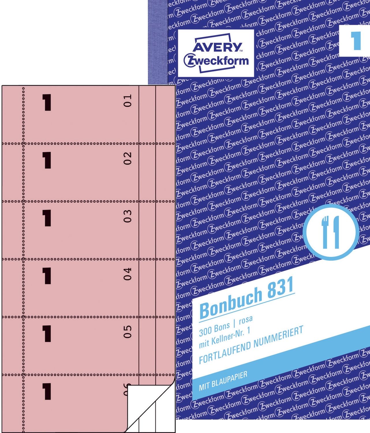 831 Bonbuch, Kompaktblock, mit Kellner-Nr., 2 x 50 Blatt, rosa 831 Bonbuch, Kompaktblock, mit Kellner-Nr., 2 x 50 Blatt, rosa