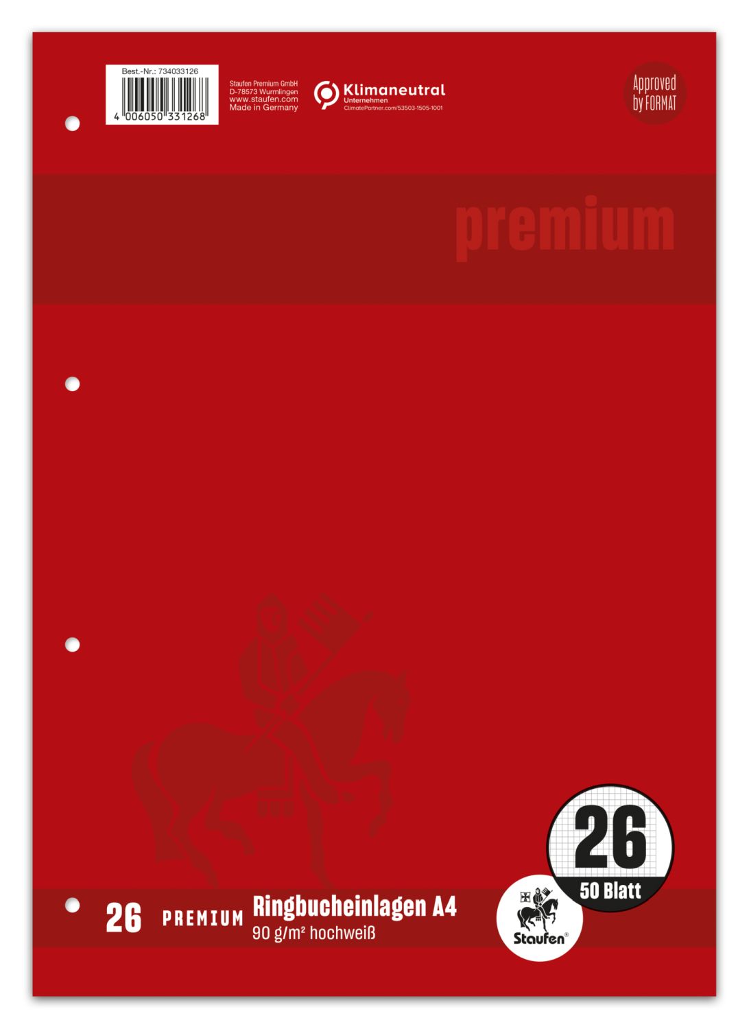 Ringbucheinlage PREMIUM LIN 26 - A4, 90 g/qm, 50 Blatt Ringbucheinlage PREMIUM LIN 26 - A4, 90 g/qm, 50 Blatt