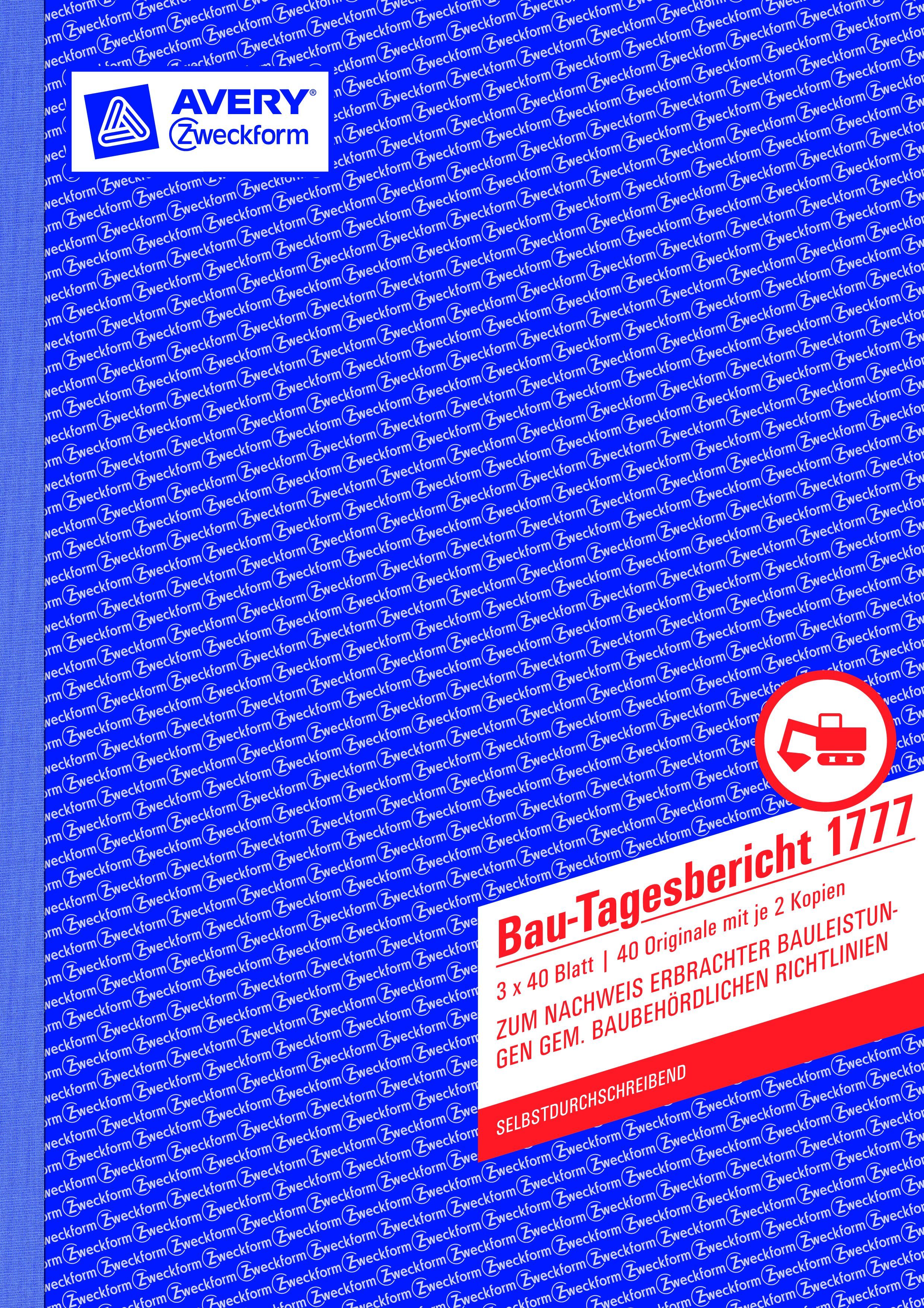 1777 Bau-Tagesbericht, DIN A4, selbstdurchschreibend, 3 x 40 Blatt, weiß, gelb, rosa 1777 Bau-Tagesbericht, DIN A4, selbstdurchschreibend, 3 x 40 Blatt, weiß, gelb, rosa