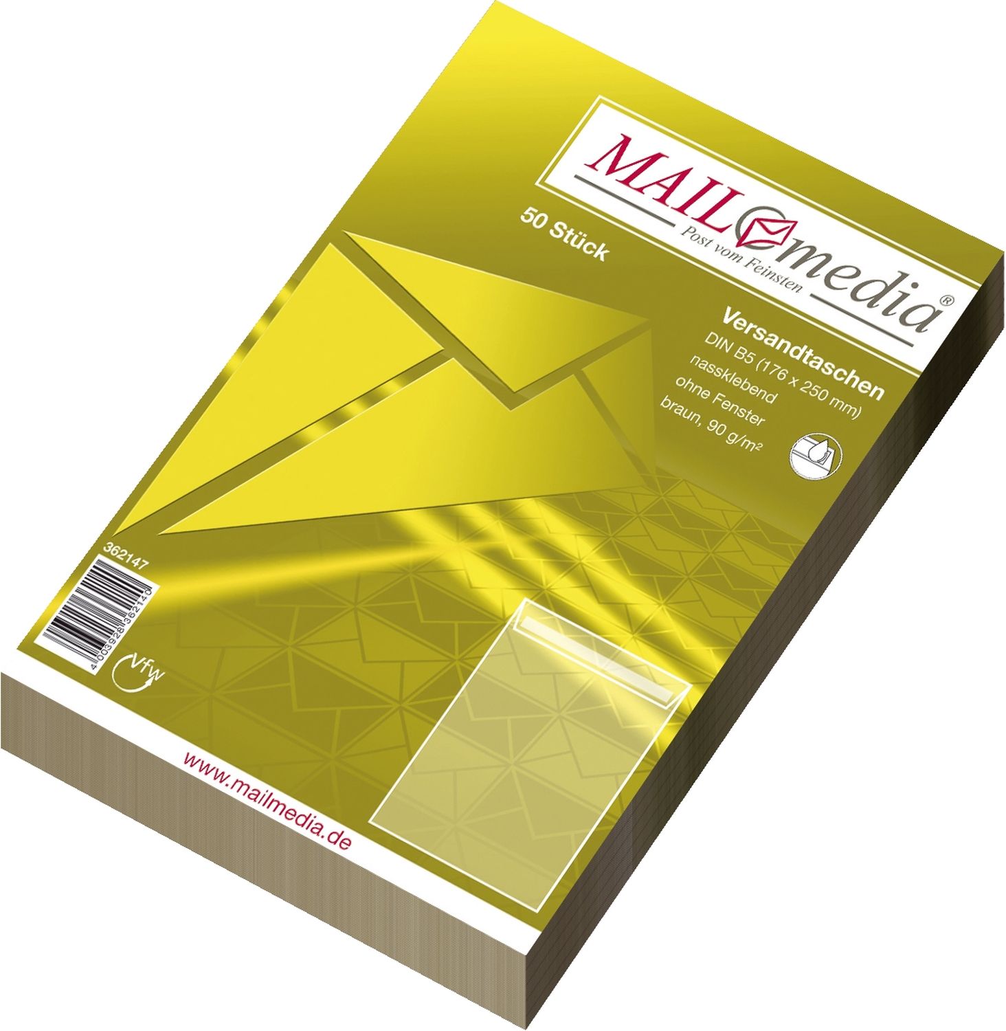 Versandtaschen MAILmedia® 30002476, B5 , ohne Fenster, gummiert, 90 g/qm, braun, 50 Stück
