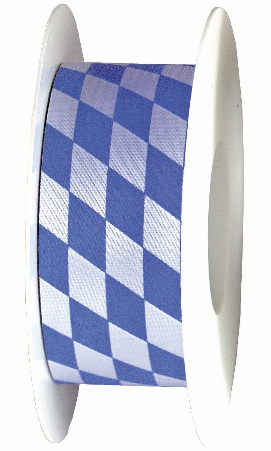Zier Acetatband - 40 mm x 25 m, Raute, weiß/blau Zier Acetatband - 40 mm x 25 m, Raute, weiß/blau