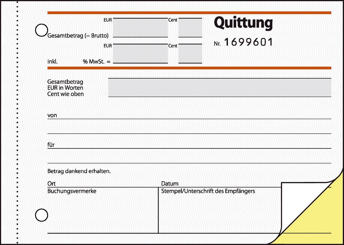 Quittung inkl. MwSt. mit Sicherheitsdruck - A6 quer, SD, 2 x 50 Blatt Quittung inkl. MwSt. mit Sicherheitsdruck - A6 quer, SD, 2 x 50 Blatt
