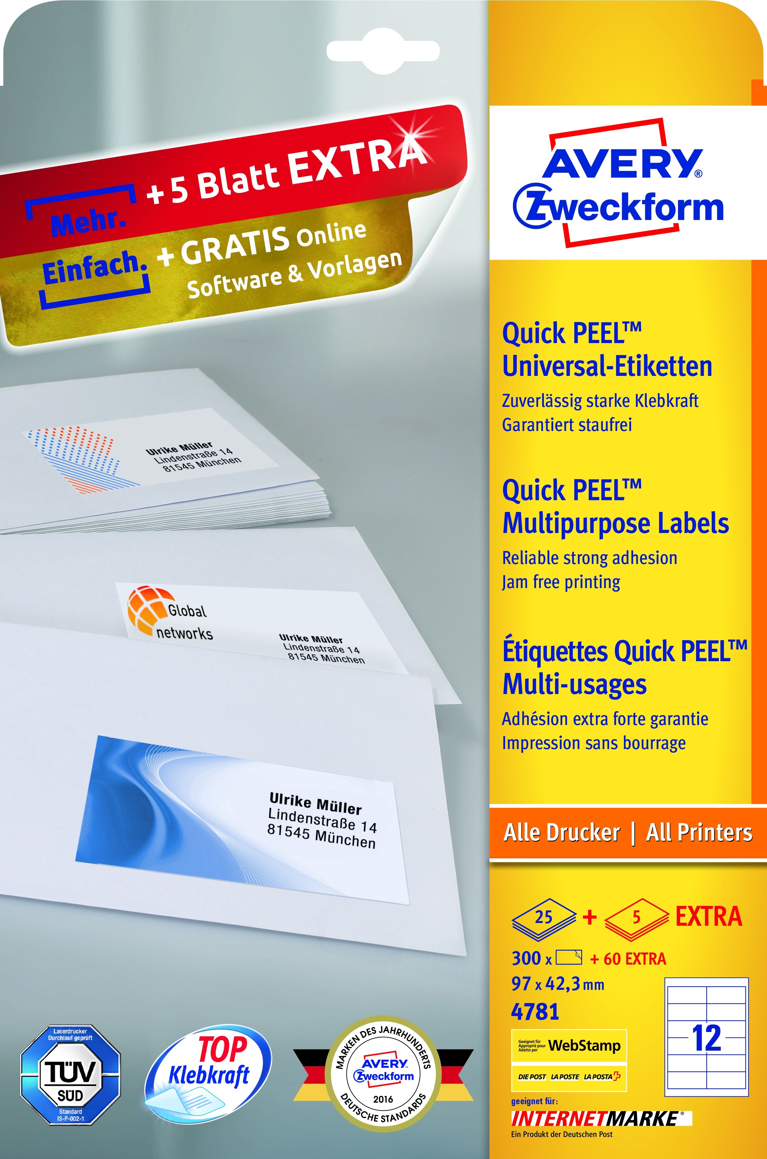 4781 Universal-Etiketten ultragrip - 97 x 42,3 mm, weiß, 360 Etiketten, permanent