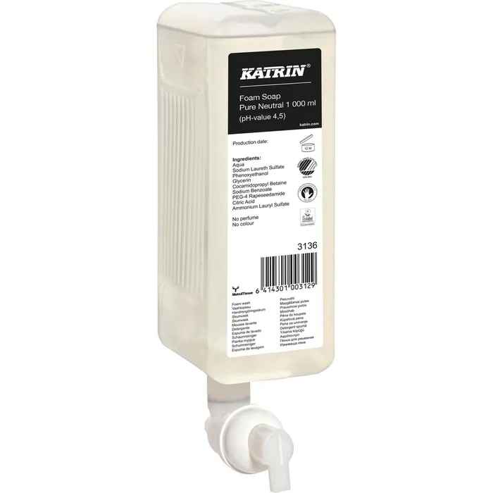 Seife Katrin Foam Soap Pure Natural 3136, Schaumseife, für Katrin Spender, Nachfüllkartusche, 1.000 ml