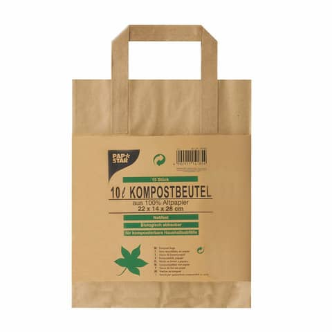 Müllbeutel Papstar 14185, 10 Liter, Kraftpapier, 15 Stück, braun
