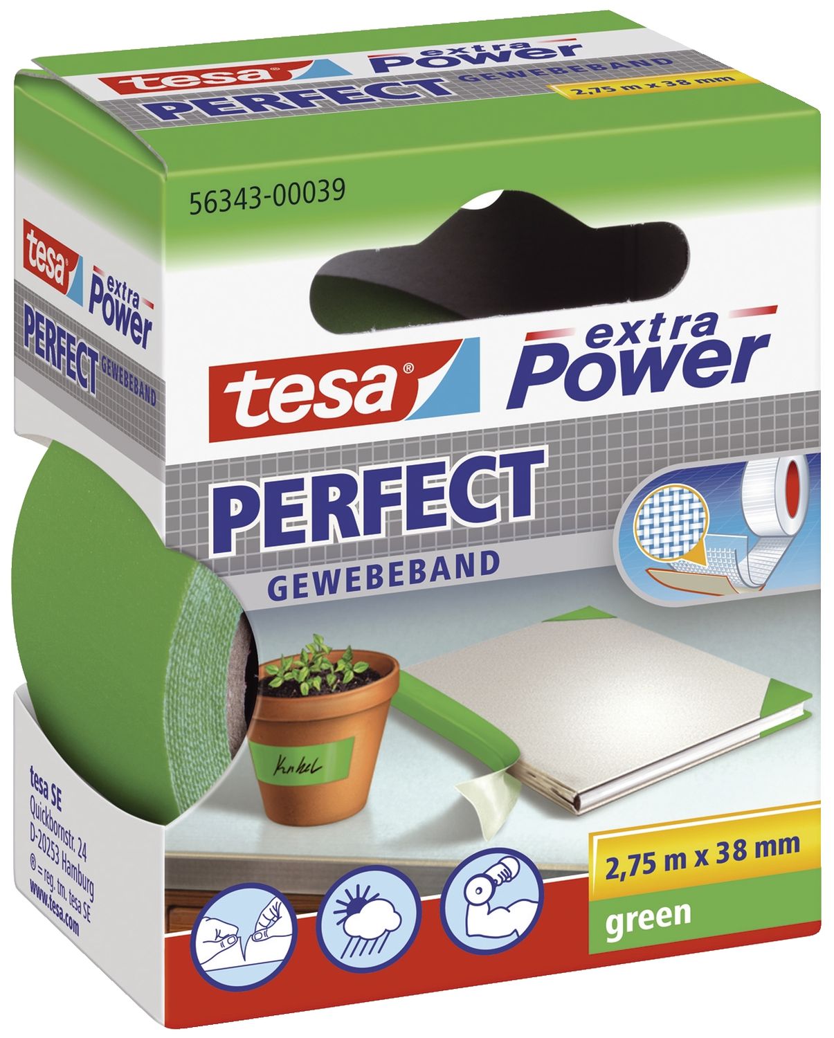 Gewebeklebeband extra Power Perfect - 2,75 m x 38 mm, grün Gewebeklebeband extra Power Perfect - 2,75 m x 38 mm, grün