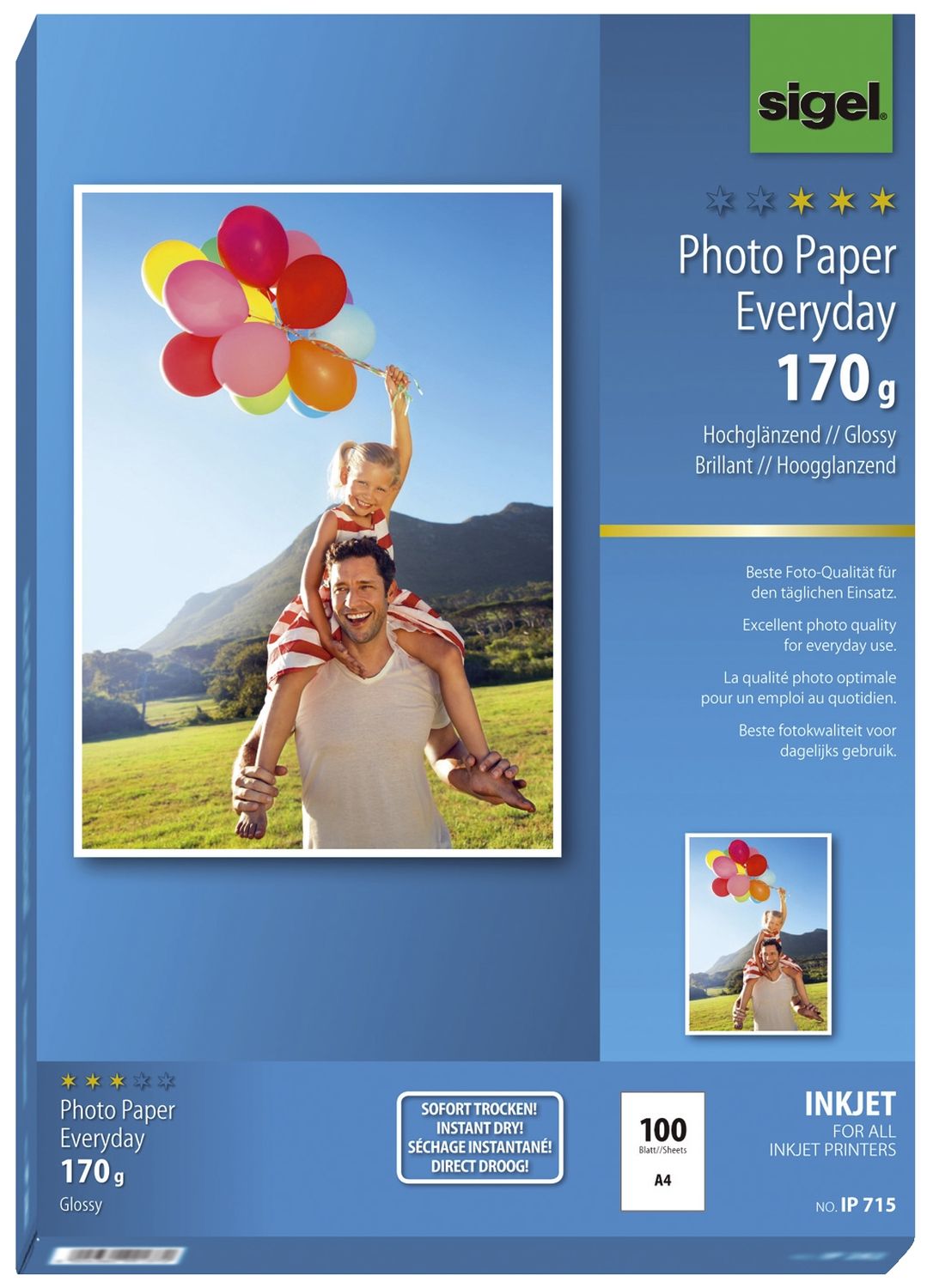 Fotopapier Photo Paper Everyday IP714, DIN A4, weiß, hochglänzend, 170 g/qm, 100 Blatt für Inkjetdrucker