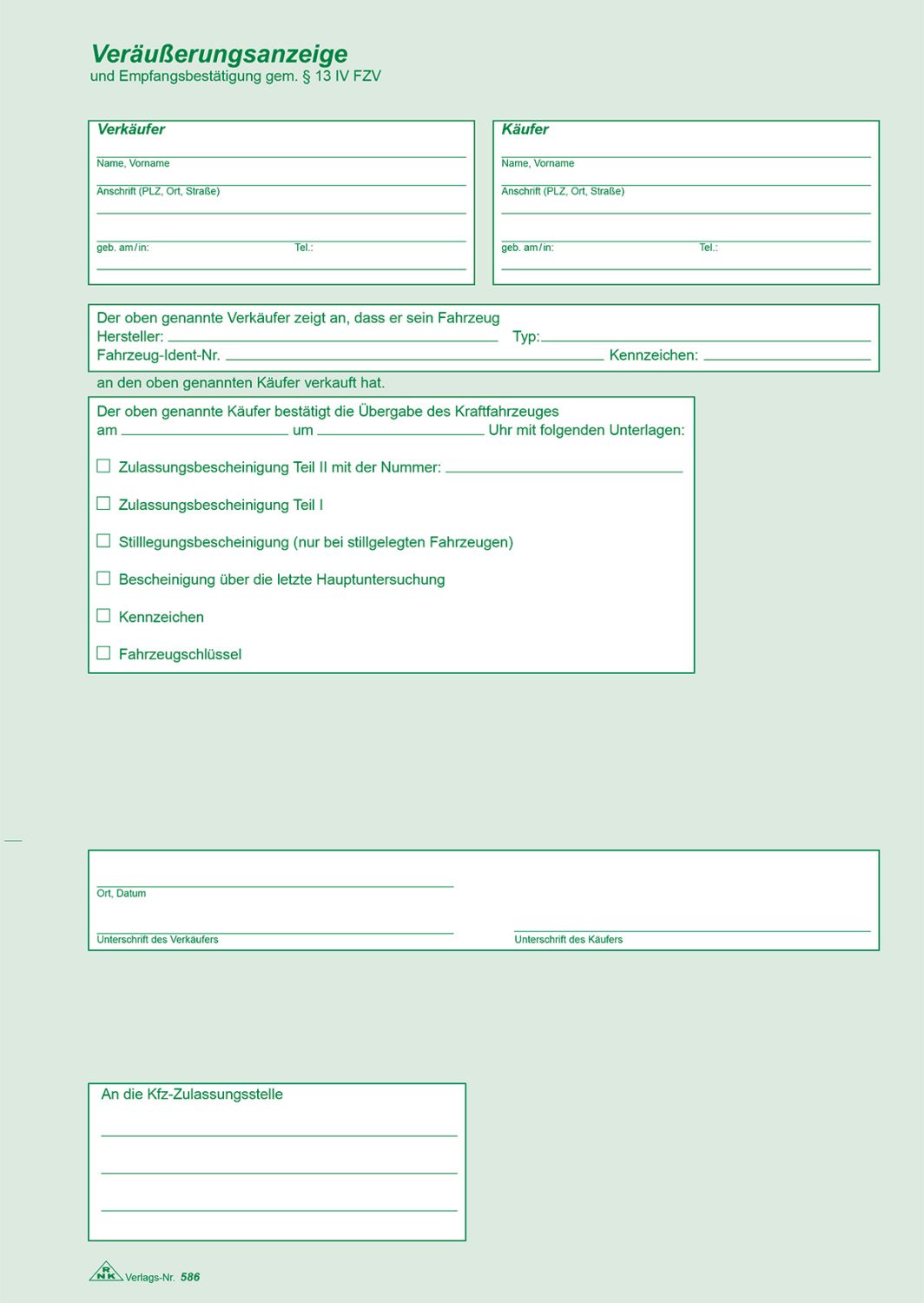 Kaufvertrag für ein gebr. Kfz - SD, 1x4 Blatt, DIN A4, mit Verkaufsplakat Kaufvertrag für ein gebr. Kfz - SD, 1x4 Blatt, DIN A4, mit Verkaufsplakat