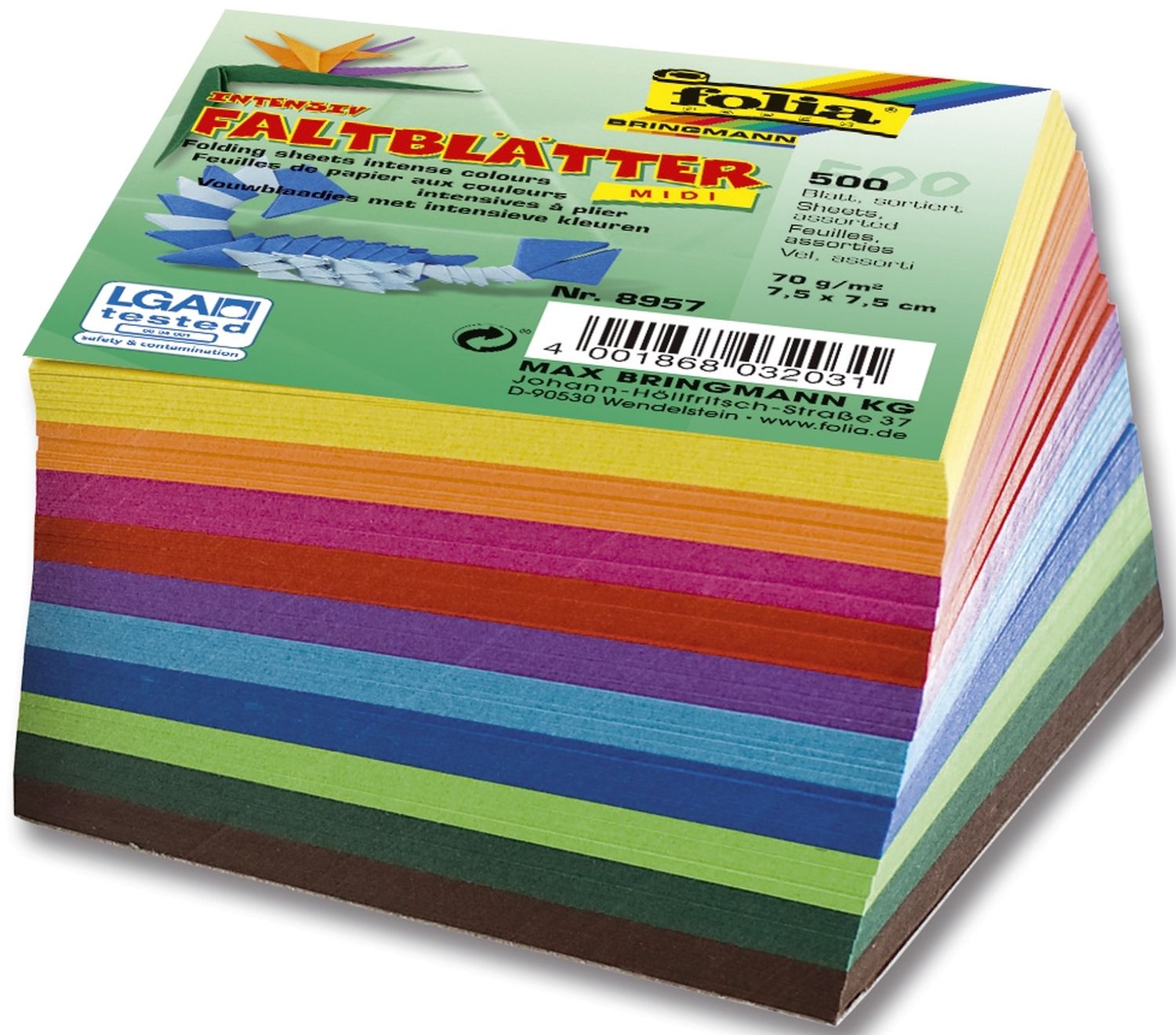 Faltblätter 8 x 8 cm - 10 Farben sortiert, 500 Blatt, 70g/qm Faltblätter 8 x 8 cm - 10 Farben sortiert, 500 Blatt, 70g/qm