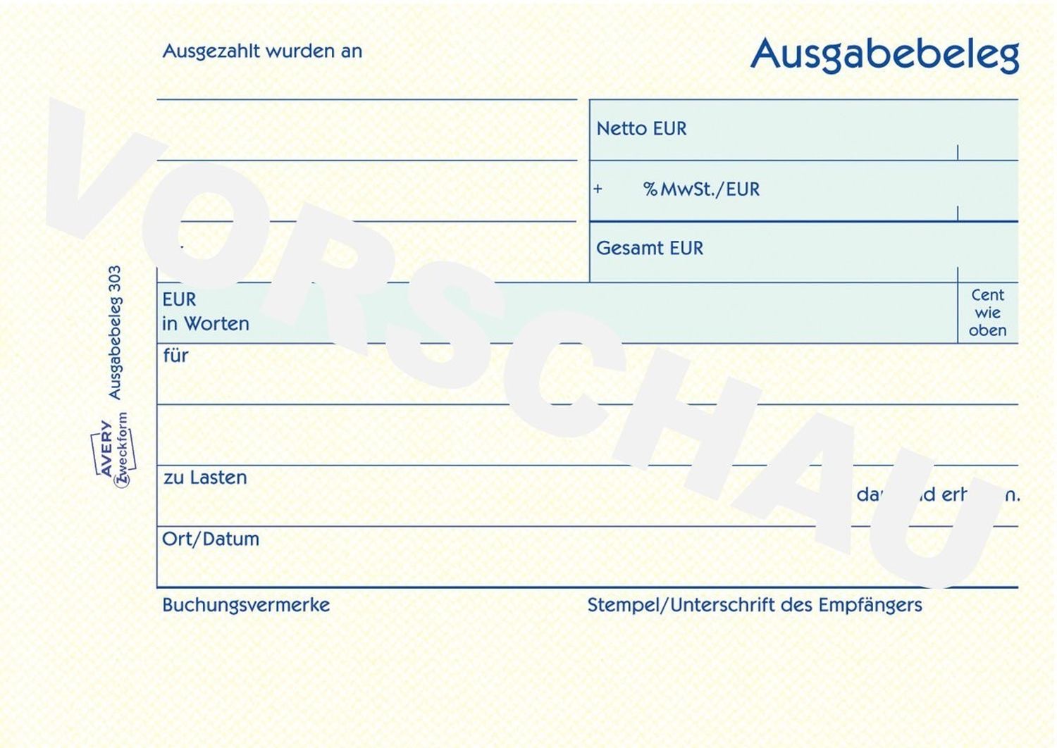 303 Ausgabebeleg mit Dokumentendruck, DIN A6 quer, fälschungssicher, 50 Blatt, gelb