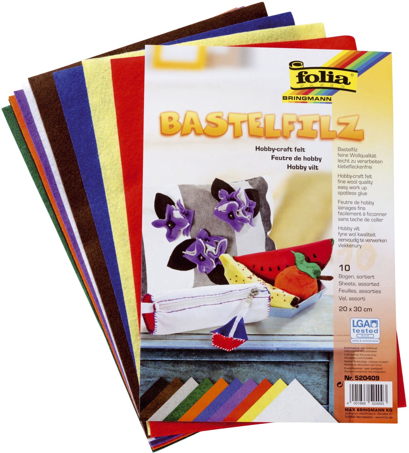 Bastelfilz - 20 x 30 cm, 10 Farben sortiert Bastelfilz - 20 x 30 cm, 10 Farben sortiert