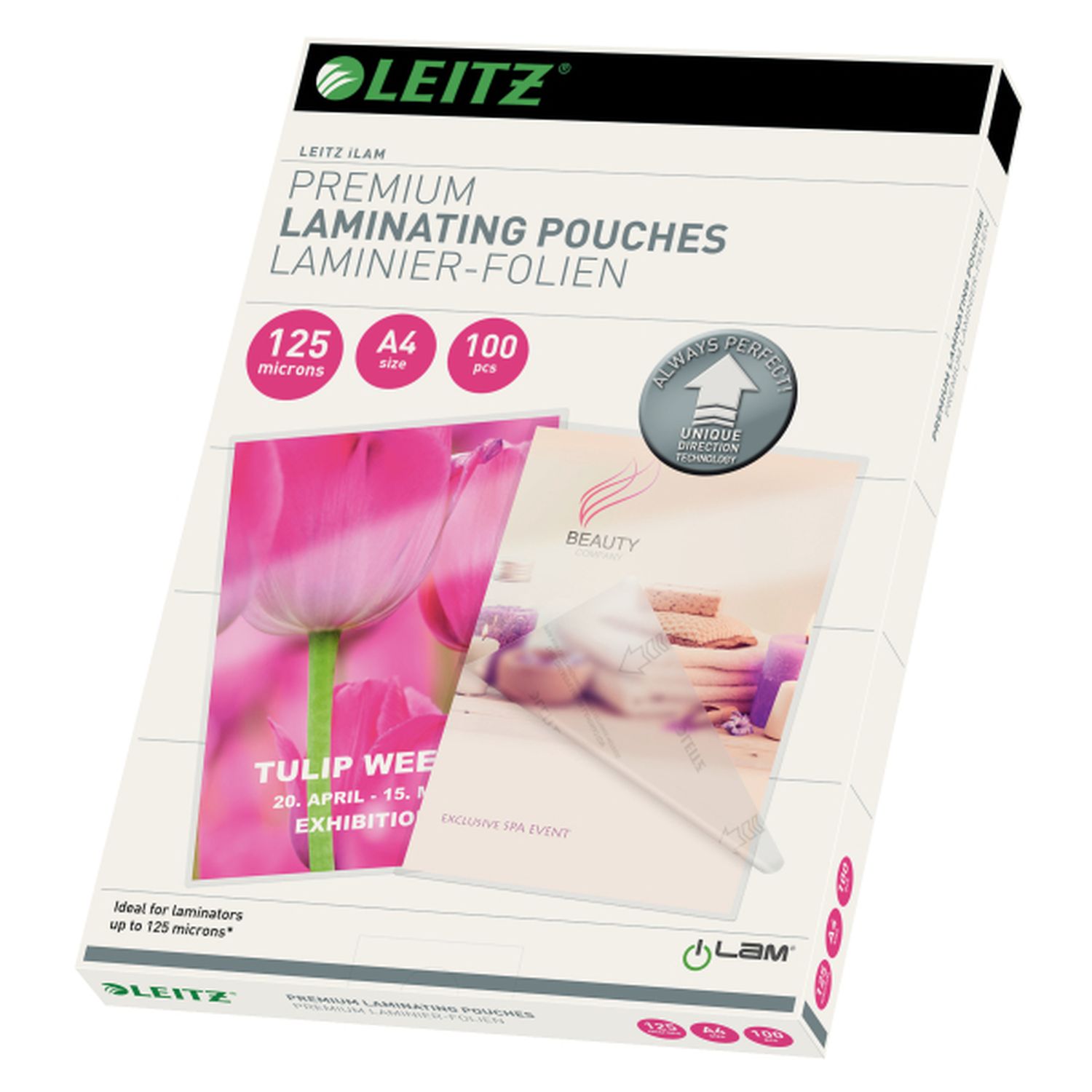Laminierfolien Leitz iLAM Premium 7481-00-00 UDT, DIN A4, glänzend, 125 mym, 100 Stück Laminierfolien Leitz iLAM Premium 7481-00-00 UDT, DIN A4, glänzend, 125 mym, 100 Stück