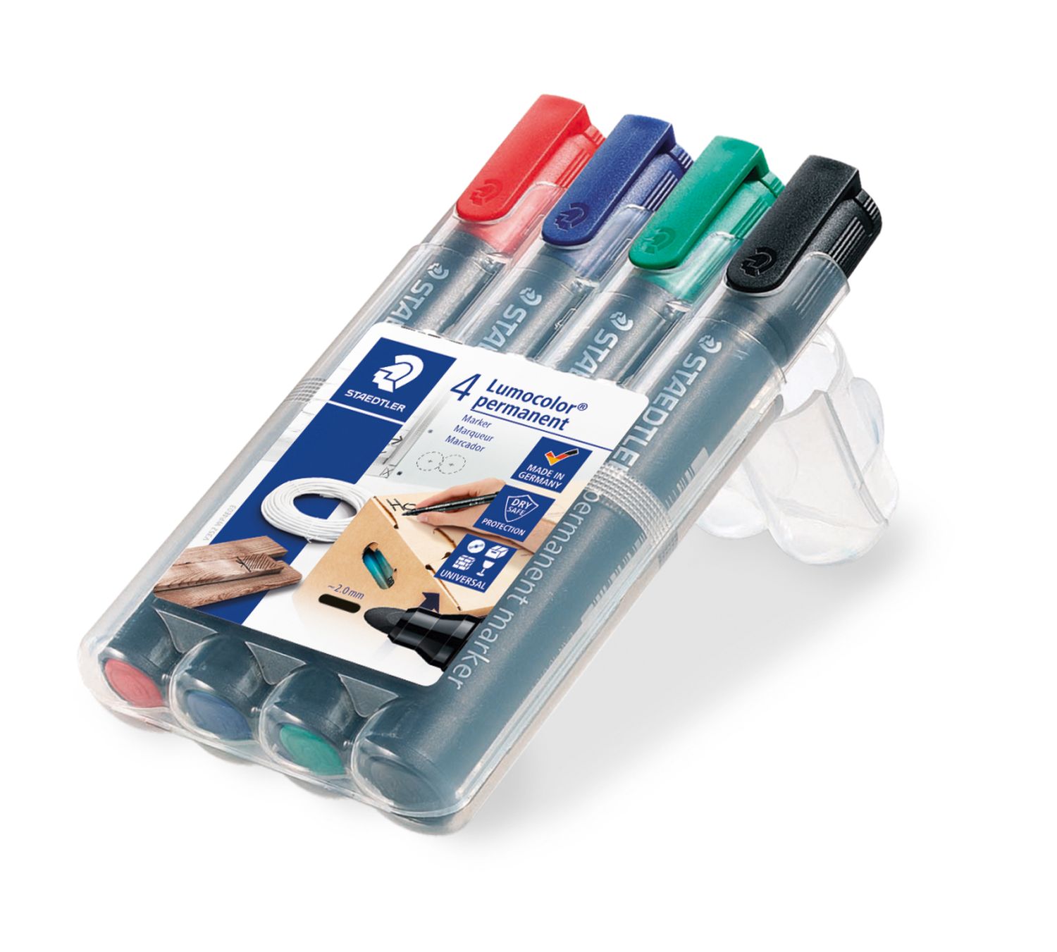 Permanentmarker Staedtler® Lumocolor® 352 WP4, Rundspitze, Strichbreite 2 mm, nachfüllbar, 4 Stück sortiert Permanentmarker Staedtler® Lumocolor® 352 WP4, Rundspitze, Strichbreite 2 mm, nachfüllbar, 4 Stück sortiert
