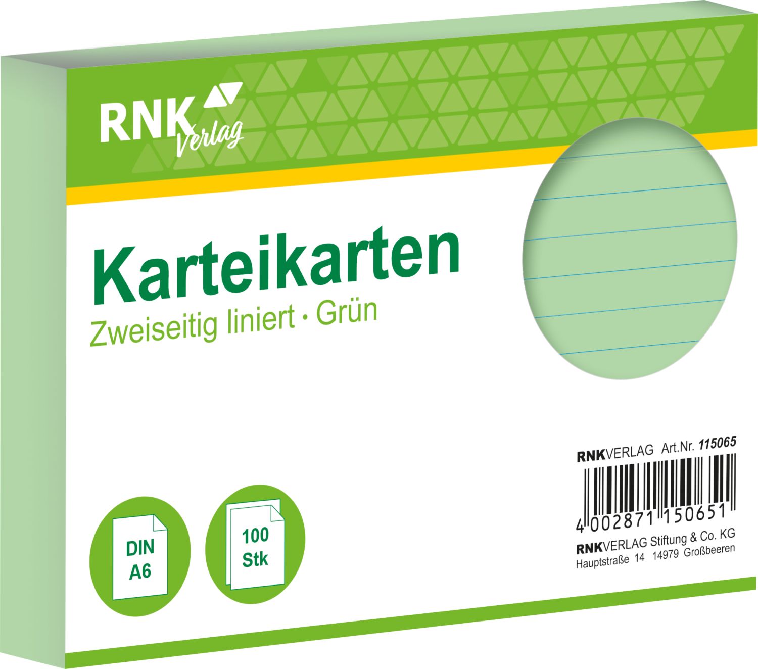 Karteikarten - DIN A6, liniert, grün, 100 Karten