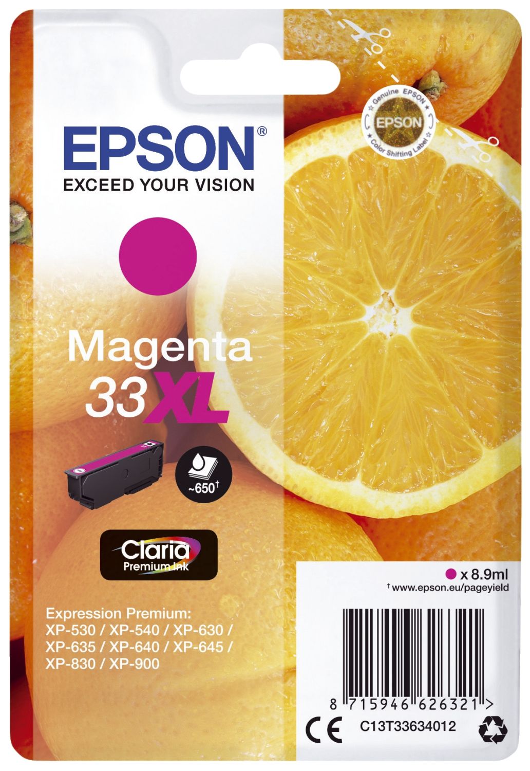 Original Epson Tintenpatrone magenta High-Capacity (C13T33634012,33XL,T3363,T33634012)