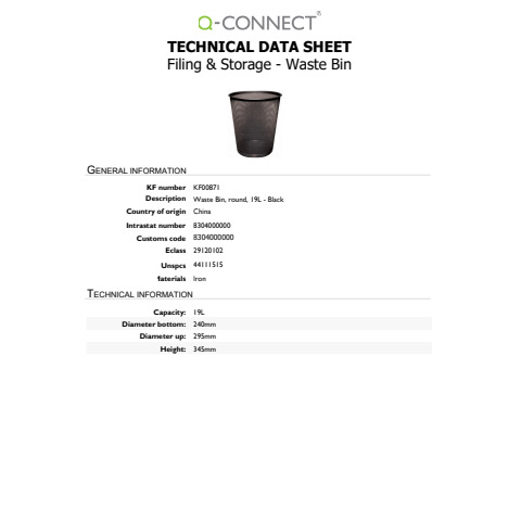Papierkorb Q-Connect Mesh KF00871, rund, 19 Liter, Metall, schwarz