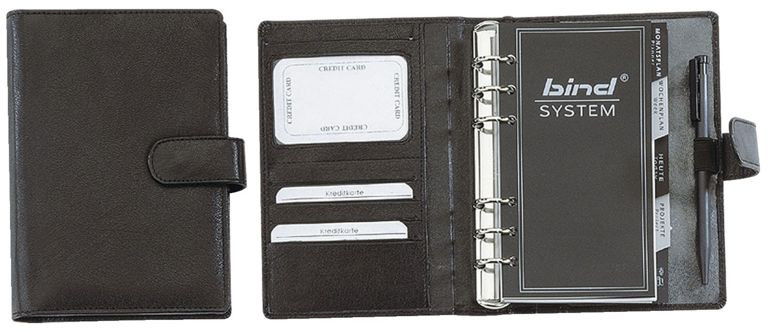 Systemplaner A6 Office, Nappaleder, schwarz, mit Druckknopfverschluss Systemplaner A6 Office, Nappaleder, schwarz, mit Druckknopfverschluss