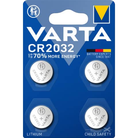 Knopfzelle Varta 6032, CR2032, 3 V, 4 Stück
