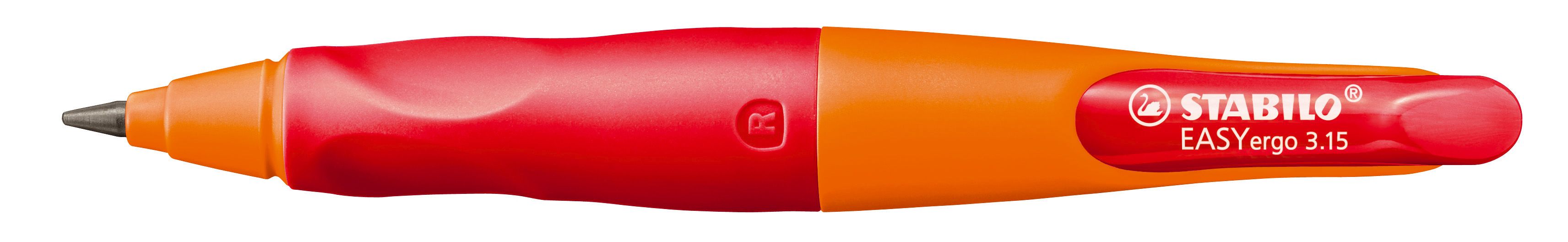 Ergonomischer Druck-Bleistift für Rechtshänder - EASYergo 3.15 in orange/rot - Einzelstift - inklusive 1 dicken Mine - Härtegrad HB & Spitzer Ergonomischer Druck-Bleistift für Rechtshänder - EASYergo 3.15 in orange/rot - Einzelstift - inklusive 1 dicken Mine - Härtegrad HB & Spitzer