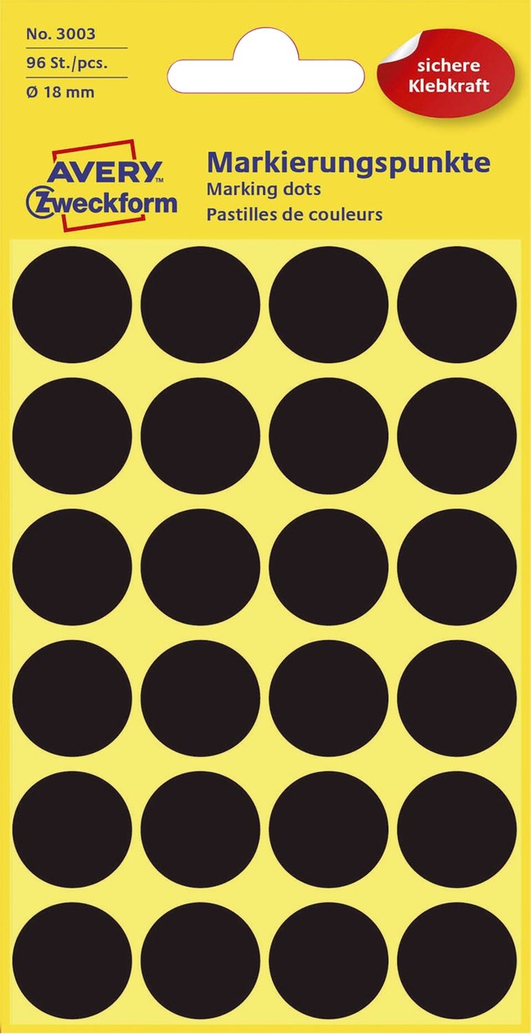 3003 Markierungspunkte - Ø 18 mm, 4 Blatt/96 Etiketten, schwarz 3003 Markierungspunkte - Ø 18 mm, 4 Blatt/96 Etiketten, schwarz