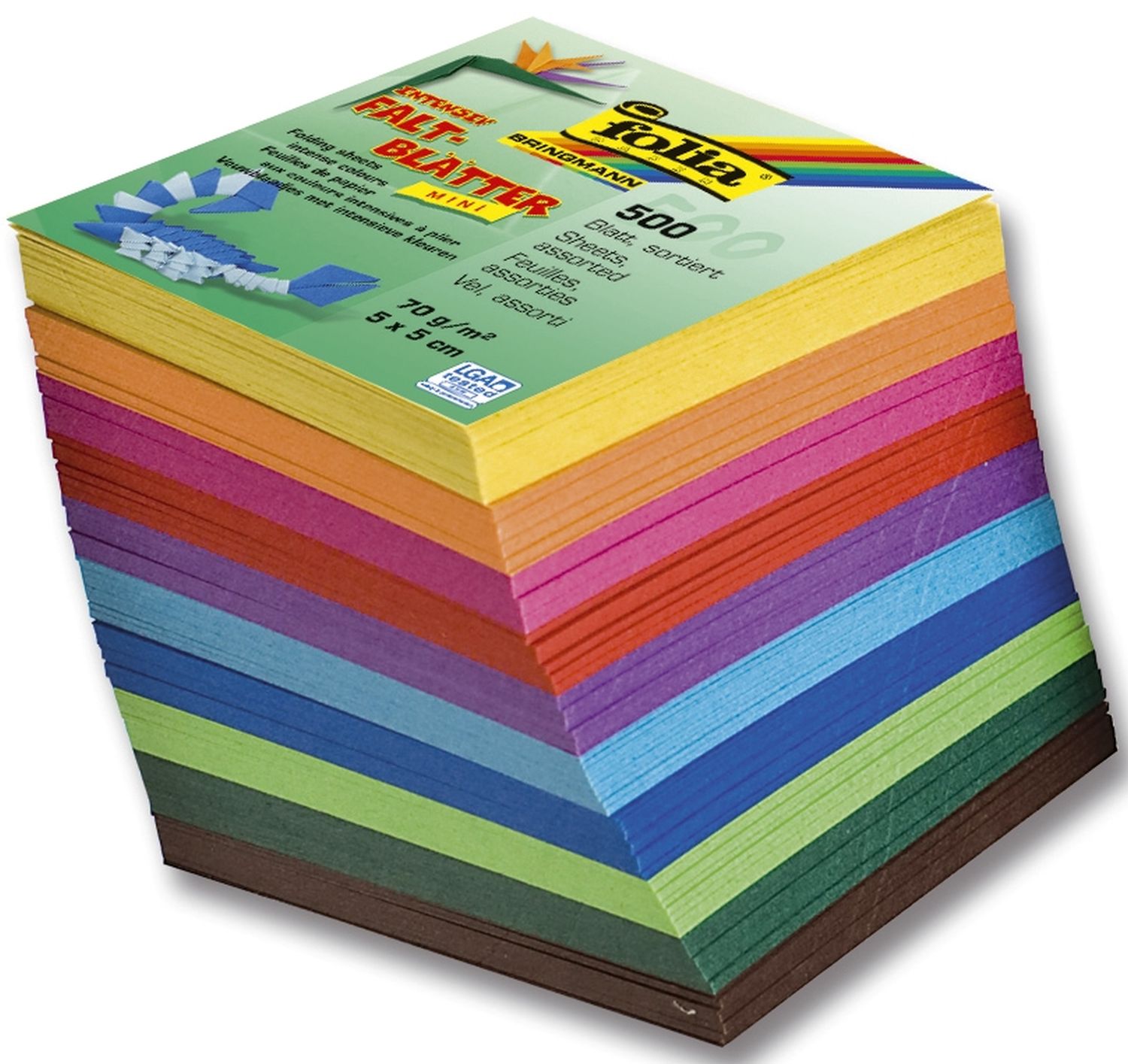 Faltblätter "Mini" 5x5cm - 10 Farben sortiert, 500 Blatt, 70g/qm Faltblätter "Mini" 5x5cm - 10 Farben sortiert, 500 Blatt, 70g/qm