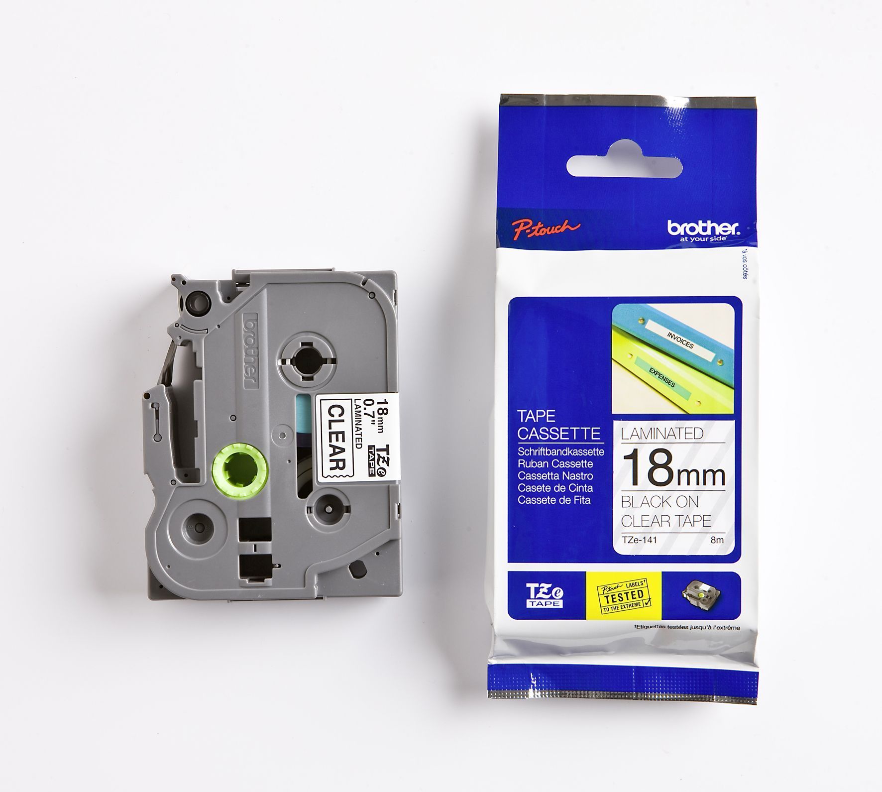 TZe-141 Schriftbandkassette - laminiert, 18 mm x 8 m, schwarz auf farblos