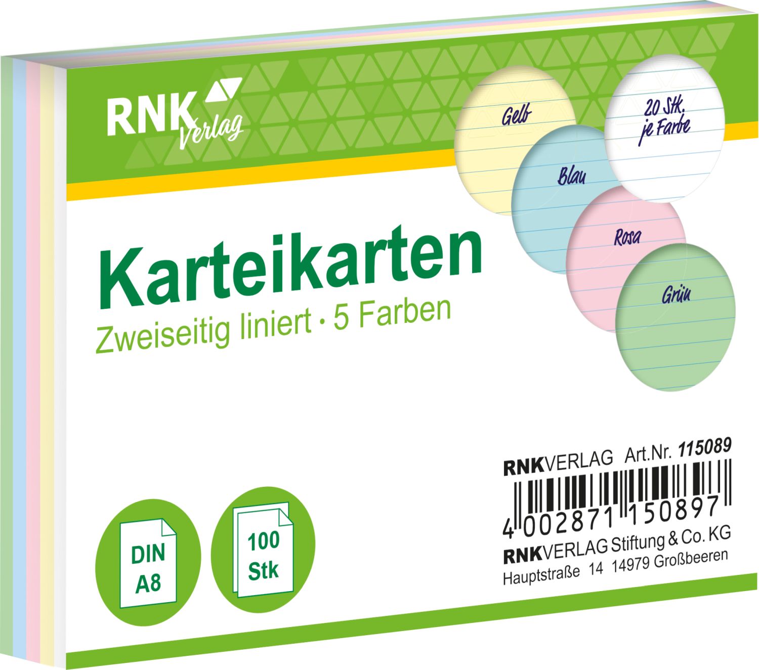 Karteikarten - DIN A8, liniert, farbig sortiert, 100 Karten Karteikarten - DIN A8, liniert, farbig sortiert, 100 Karten
