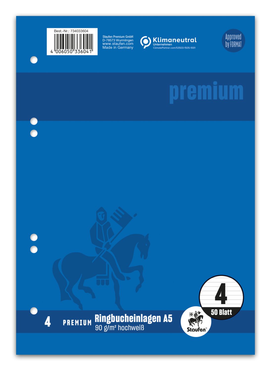 Ringbucheinlage PREMIUM LIN 4 - A5, 90 g/qm, 50 Blatt