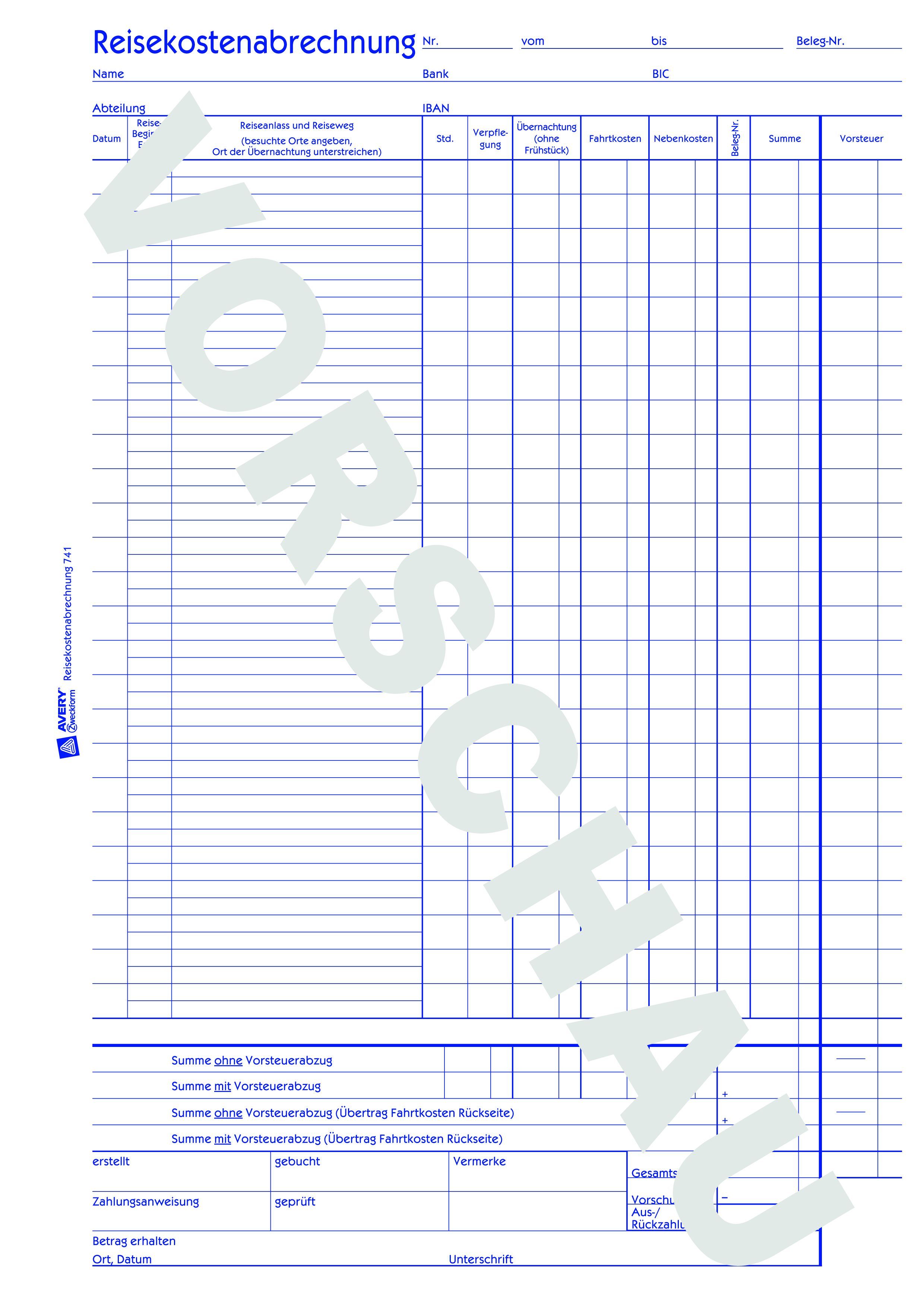 741 Reisekostenabrechnung, DIN A4, für monatliche Abrechnung, 50 Blatt, weiß 741 Reisekostenabrechnung, DIN A4, für monatliche Abrechnung, 50 Blatt, weiß