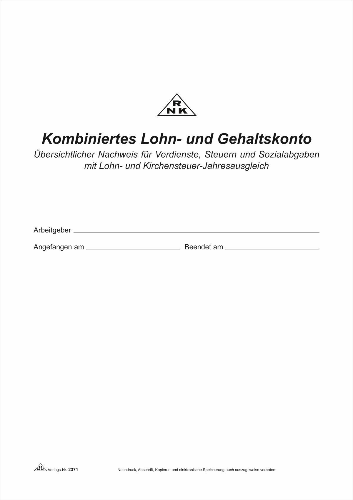 Kombiniertes Lohn- und Gehaltskonto - Buch, 40 Seiten, DIN A4