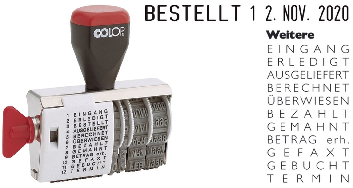 Bänderstempel - 4 mm Datum, 12 Texte Bänderstempel - 4 mm Datum, 12 Texte
