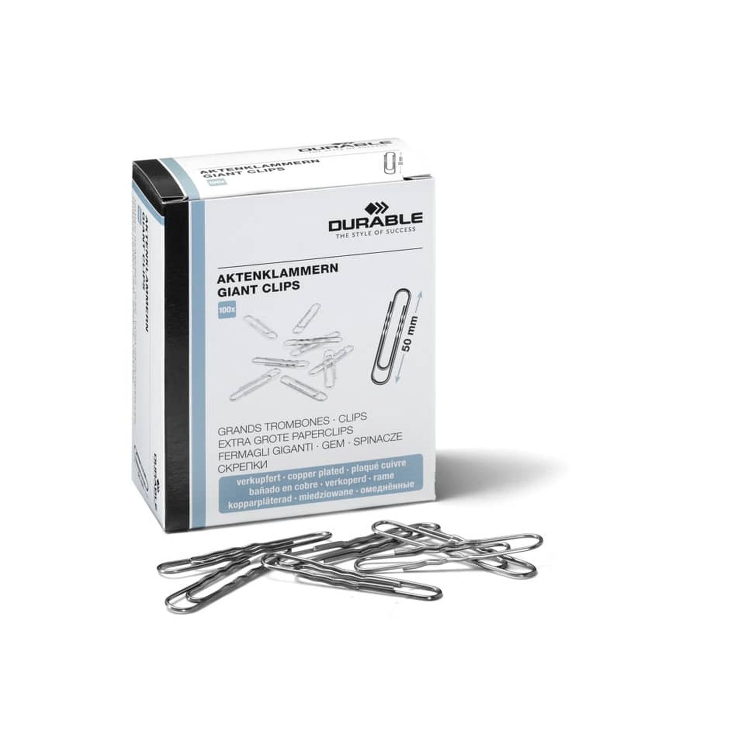 Aktenklammer- 50 mm, Metall, verkupfert, Schachtel mit 100 Stück, gewellt Aktenklammer- 50 mm, Metall, verkupfert, Schachtel mit 100 Stück, gewellt