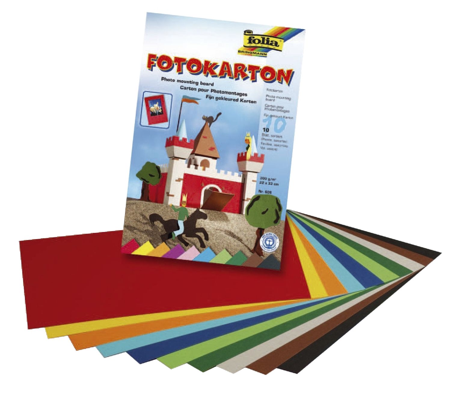 Fotokartonblock - 22 x 33 cm, 300 g/qm, farbig sortiert, Block mit 10 Blatt