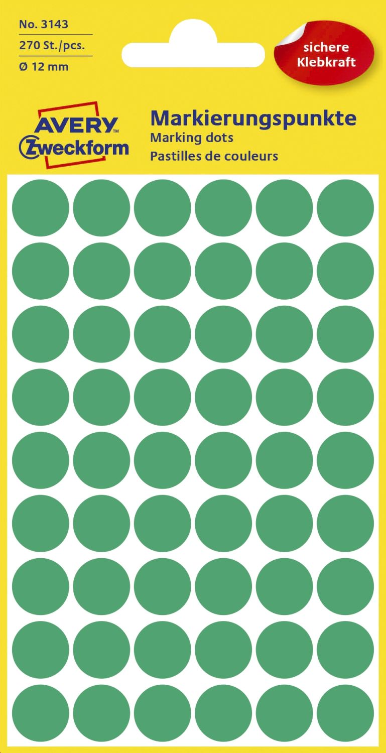 3143 Markierungspunkte - Ø 12 mm, 5 Blatt/270 Etiketten, grün 3143 Markierungspunkte - Ø 12 mm, 5 Blatt/270 Etiketten, grün