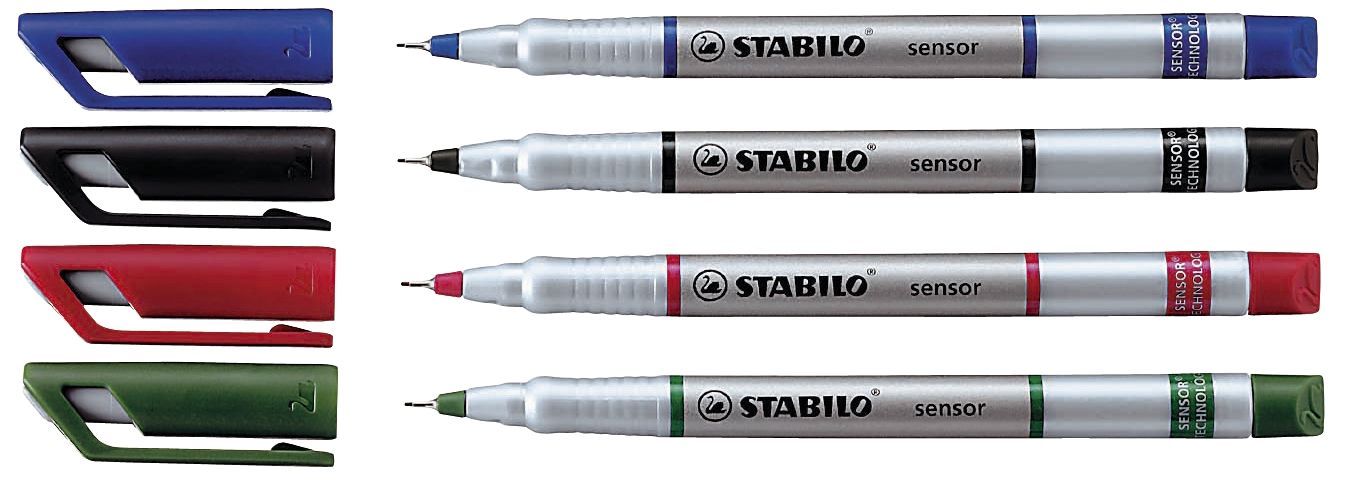 Fineliner mit gefederter Spitze - SENSOR F - fein - 4er Pack - schwarz, blau, rot, grün Fineliner mit gefederter Spitze - SENSOR F - fein - 4er Pack - schwarz, blau, rot, grün