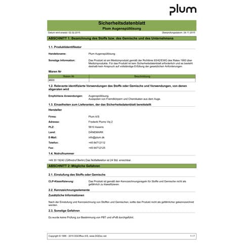Augenspülung Plum Sterile 44023, Augenspülstation mit 2 x 500 ml NaCl und Wandbox